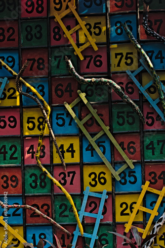 still image of a puja pandal decorated as snake ladder game in India