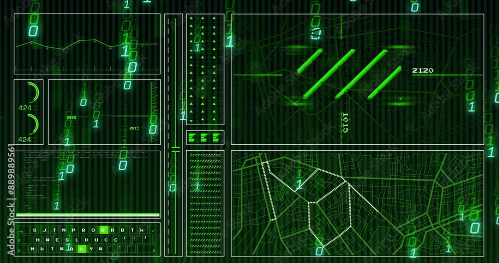 Image of data processing on black background