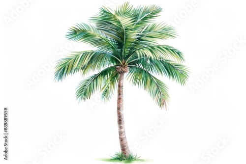 A serene watercolor scene featuring a palm tree, isolate on white background