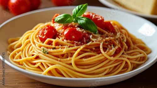 Delicious pasta dish with vibrant red tomatoes and fresh basil