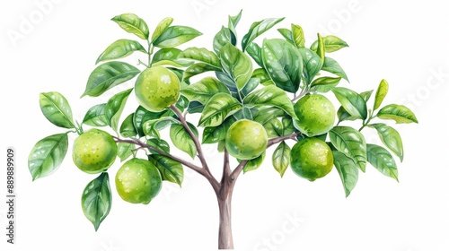 Wallpaper Mural A watercolor depiction of a lime tree with vibrant green fruits, isolate on white background Torontodigital.ca
