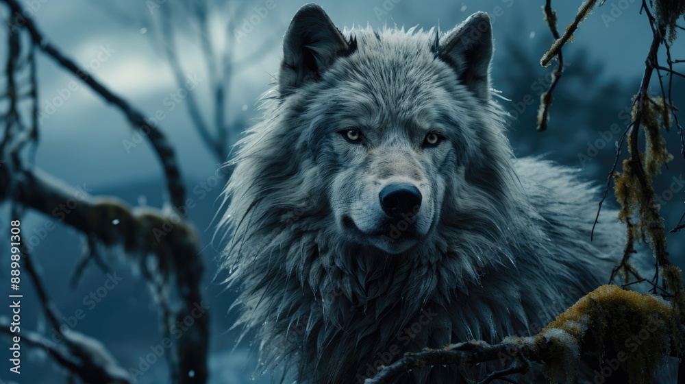 Εκτύπωση καμβά wolf in the night HD 8K wallpaper Stock Photographic Image