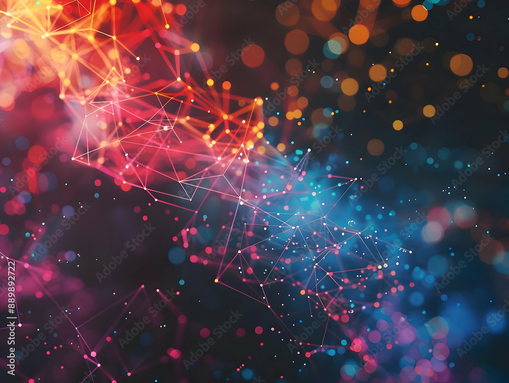 Abstract Background with Red and Blue Glowing Lights and a Network of Lines Abstract Background with Red and Blue Glowing Lights and a Network of Lines