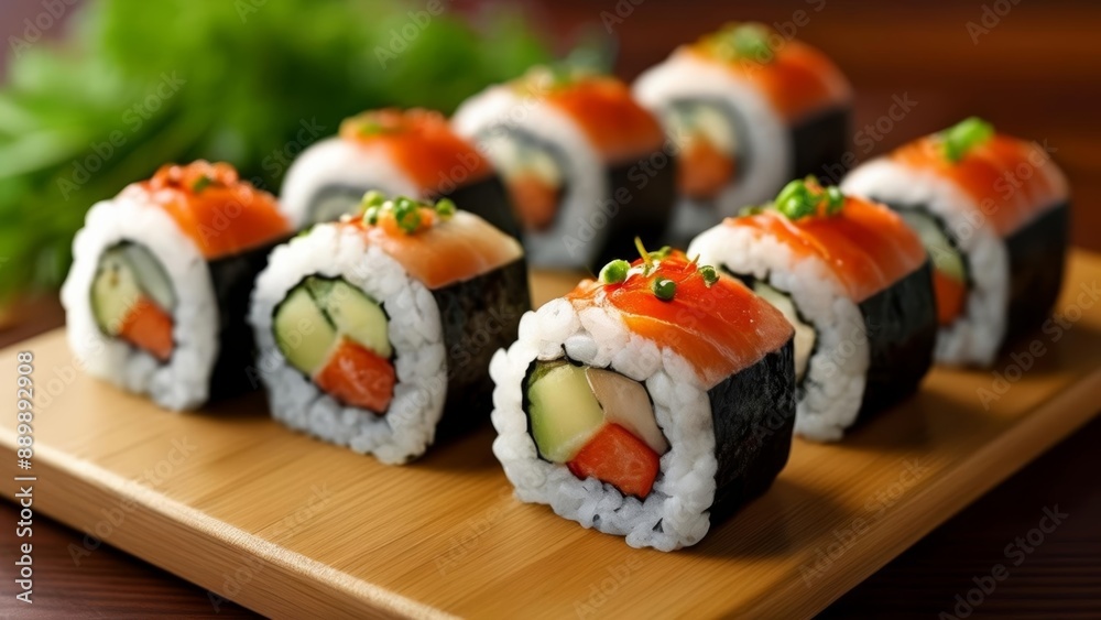 Delicious sushi rolls ready to be savored Delicious sushi rolls ready to be savored