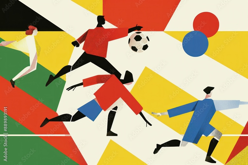 Group of people enjoying soccer game on green field with ball in the center, team sport activity concept Group of people enjoying soccer game on green field with ball in the center, team sport activity concept