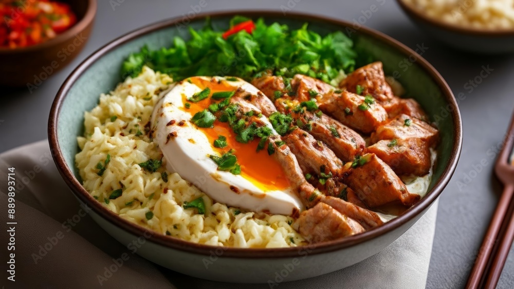 Delicious Asianinspired meal with rice tofu and vegetables Delicious Asianinspired meal with rice tofu and vegetables