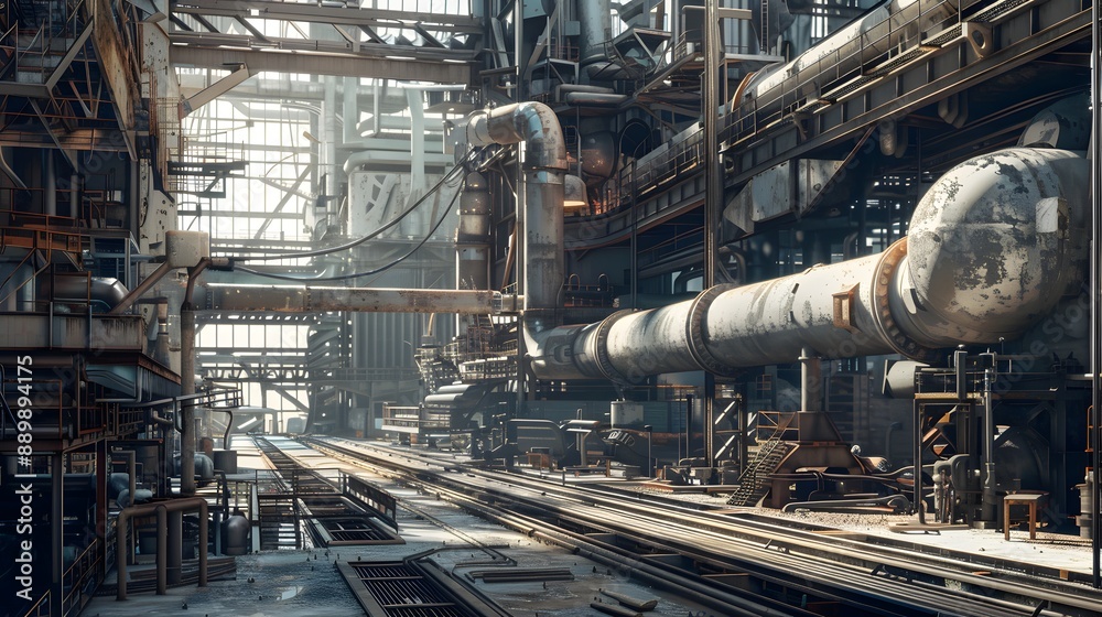Realism of Embark on a visual exploration of industrial machinery and architecture. very detailed