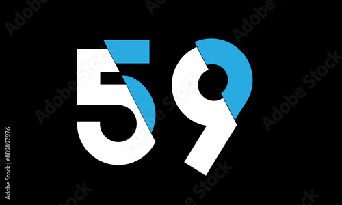 59 Number Logo Blue White Cut Off Modern