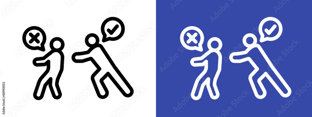 Man pushing another person logo sign set vector outline Man pushing another person logo sign set vector outline