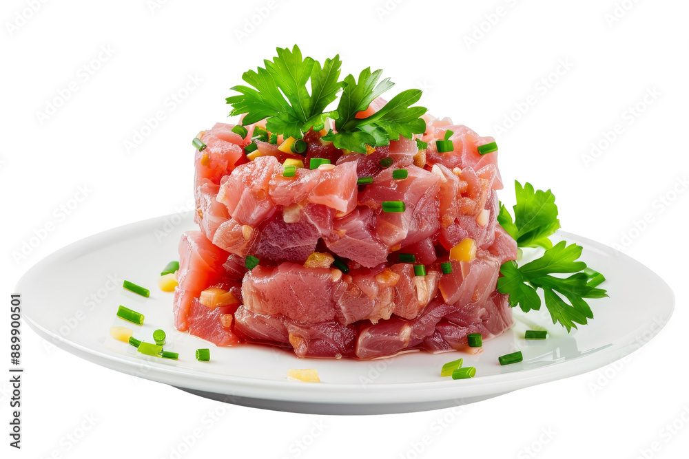 Fresh Tuna Tartare on White Plate Fresh Tuna Tartare on White Plate