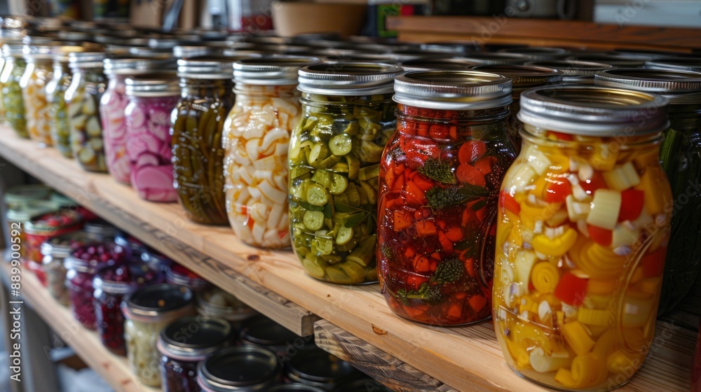 Shelves of homemade preserves and canned goods Shelves of homemade preserves and canned goods