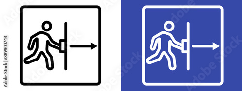 Person push the door logo sign set vector outline