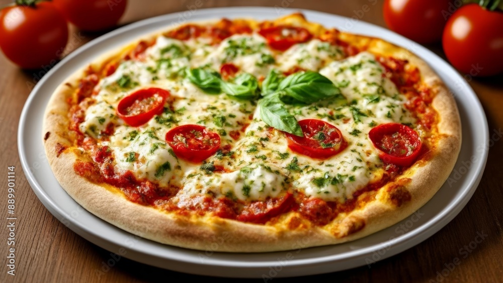 Freshly baked pizza ready to be savored Freshly baked pizza ready to be savored