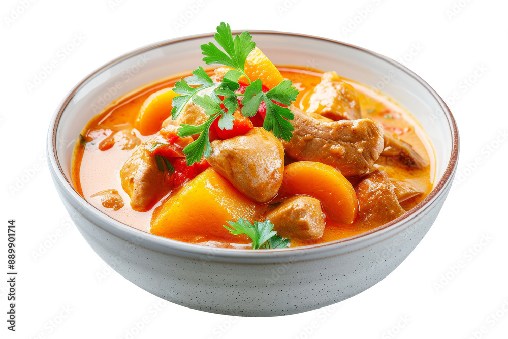 Delicious Chicken Stew with Carrots and Parsley in a White Bowl Delicious Chicken Stew with Carrots and Parsley in a White Bowl