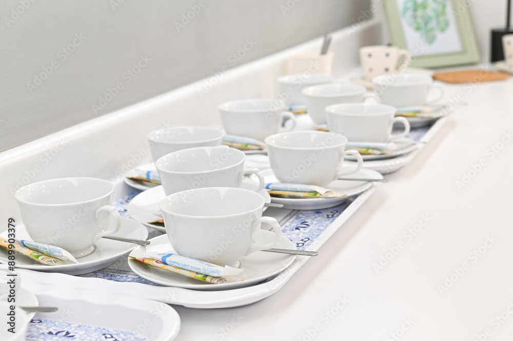 Neatly Arranged Coffee Cups with Perfectly Prepared Coffee Set Neatly Arranged Coffee Cups with Perfectly Prepared Coffee Set
