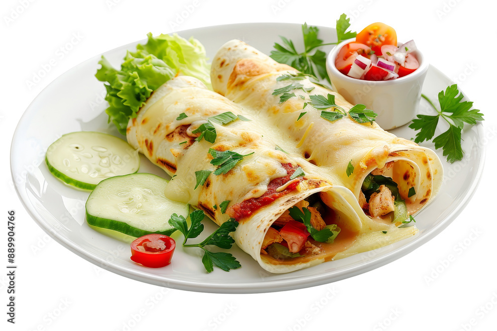 Delicious Chicken Enchiladas with melted cheese, tomatoes, and cilantro Delicious Chicken Enchiladas with melted cheese, tomatoes, and cilantro