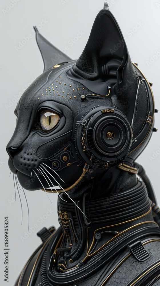 Futuristic robotic black cat with intricate mechanical details, seamless fusion of technology and feline elegance, cyberpunk design. Futuristic robotic black cat with intricate mechanical details, seamless fusion of technology and feline elegance, cyberpunk design.