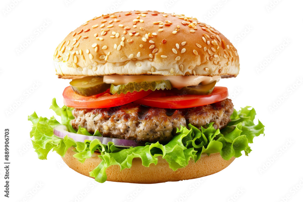 Delicious Hamburger with Sesame Seed Bun Delicious Hamburger with Sesame Seed Bun