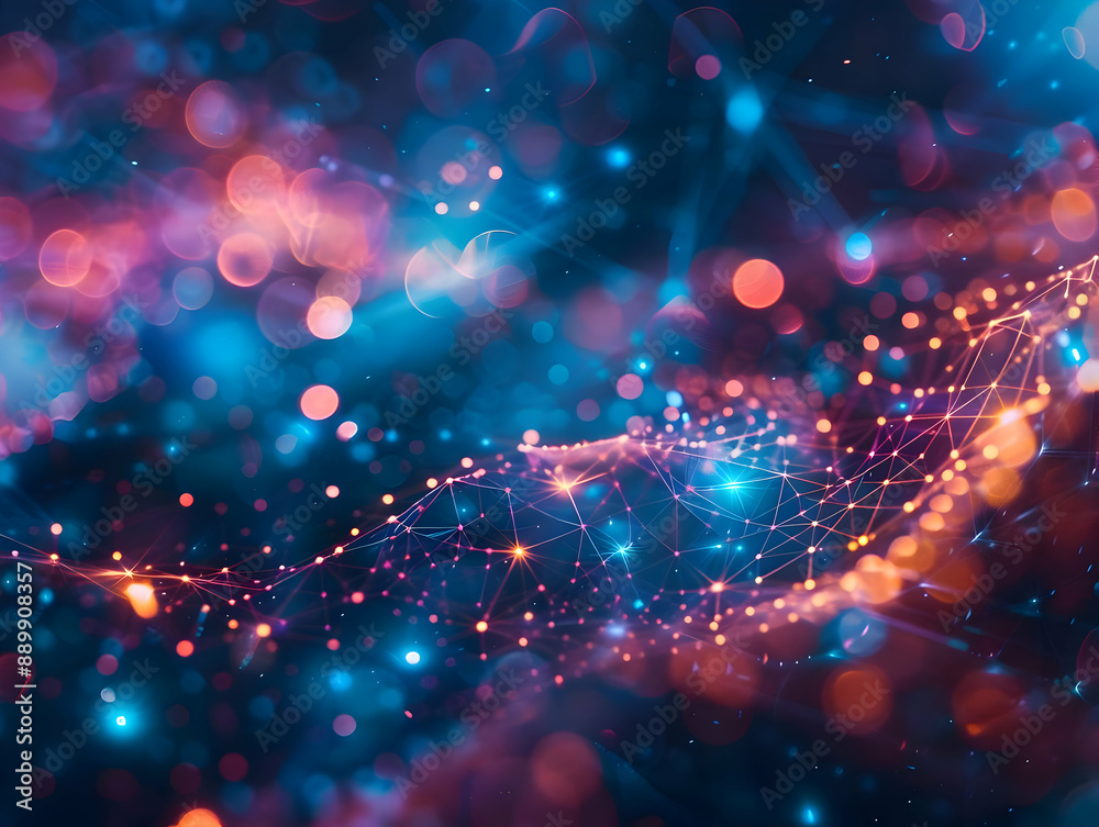 Abstract 3D Background with Glowing Network and Bokeh Lights Abstract 3D Background with Glowing Network and Bokeh Lights