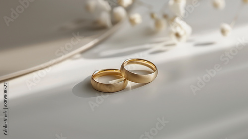 Elegant Pair of Gold Wedding Rings with Soft Light and Shadows