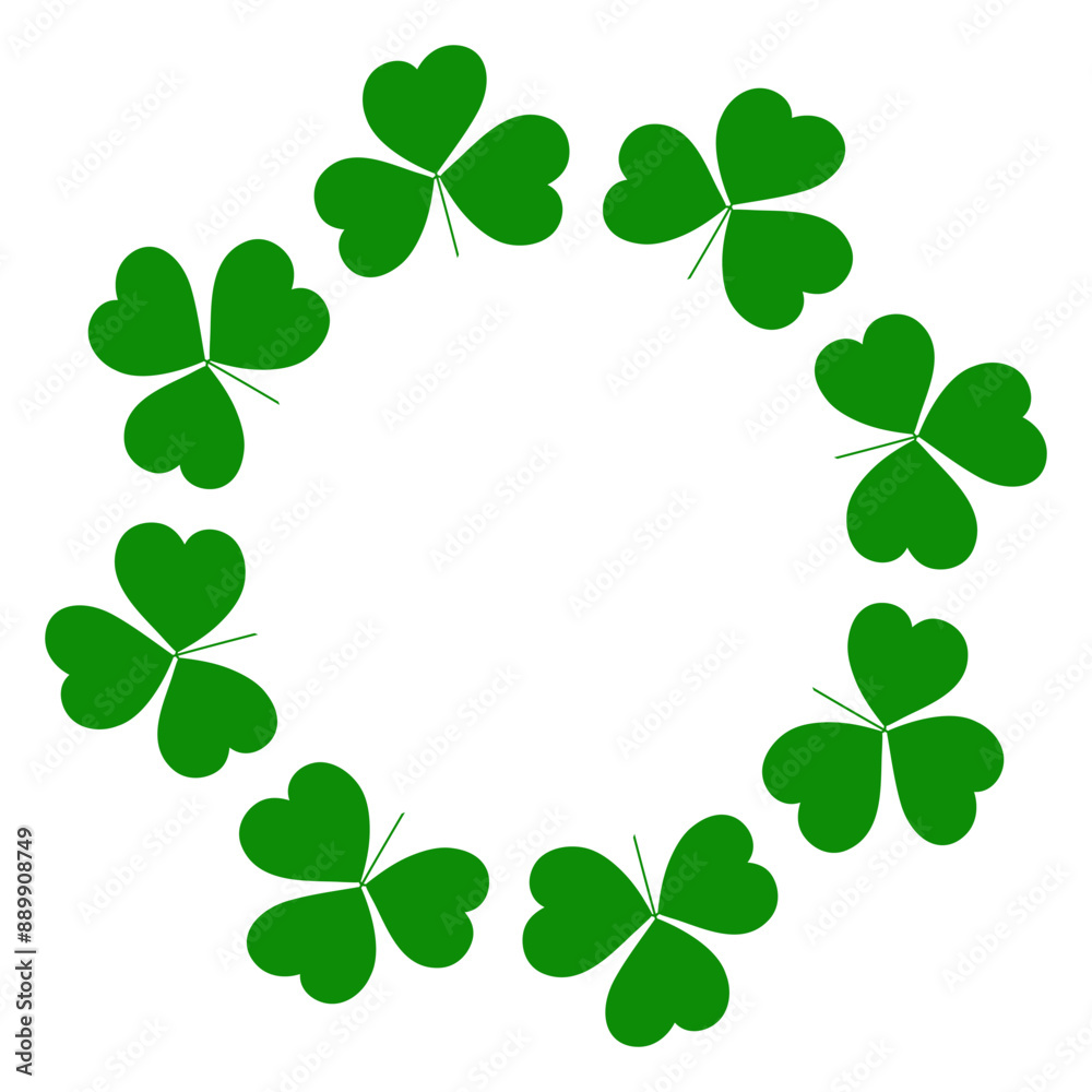 Shamrocks circle frame with copyspace in trendy green. Isolated greetings or cards design concept Shamrocks circle frame with copyspace in trendy green. Isolated greetings or cards design concept