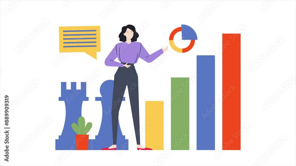illustration of woman with graphic and business strategy animated video illustration of woman with graphic and business strategy animated video
