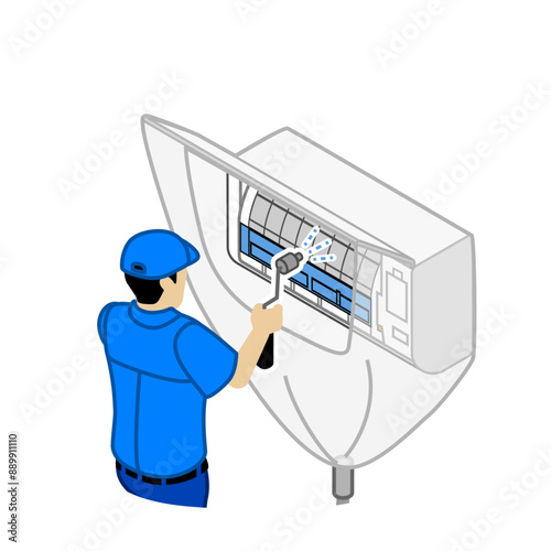 エアコンの洗浄をする作業員 - Cleaning the air conditioner