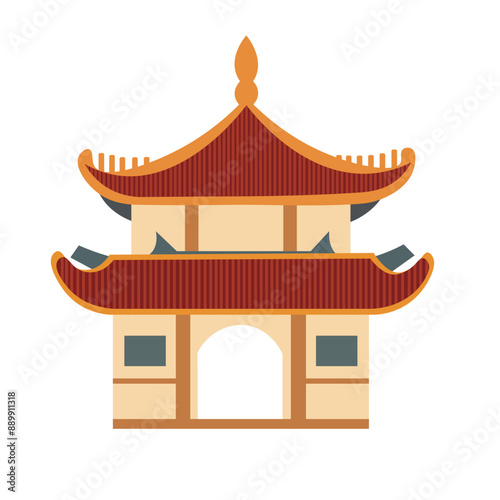 Ancient chinese gate traditional building vector illustration isolated on white background
