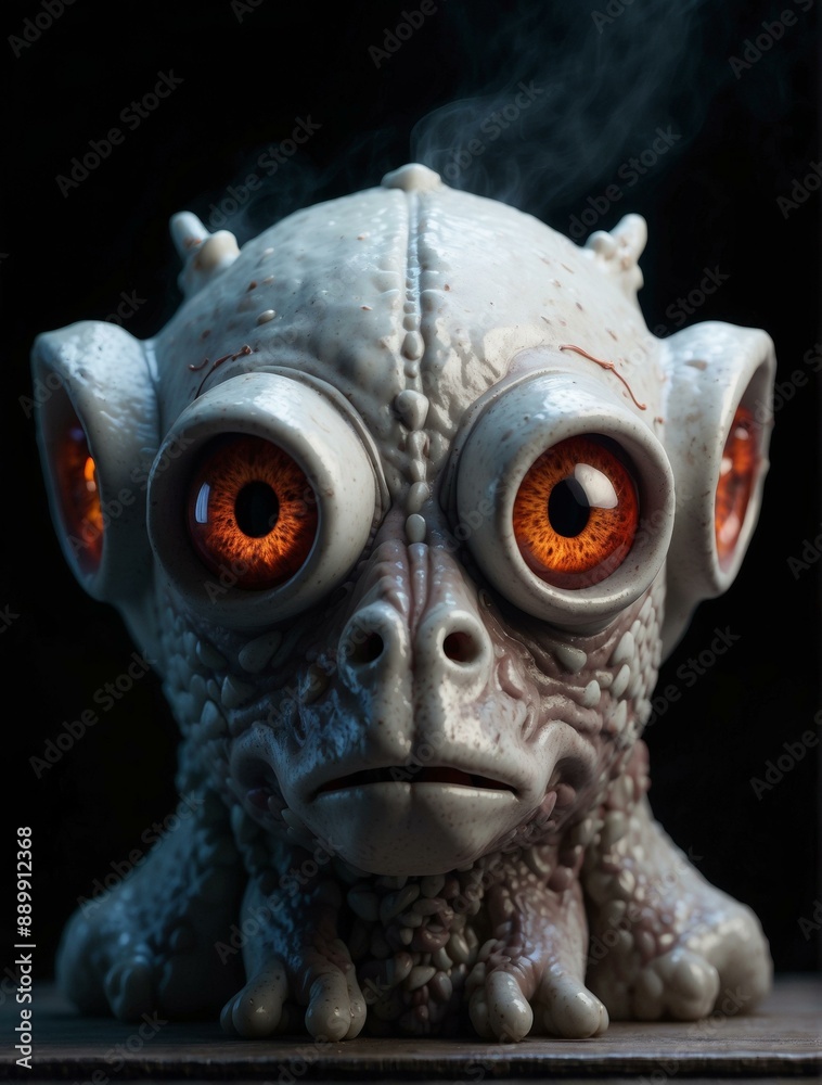 An alien creature with big eyes and a mouth is looking at the camera. AI. An alien creature with big eyes and a mouth is looking at the camera. AI.