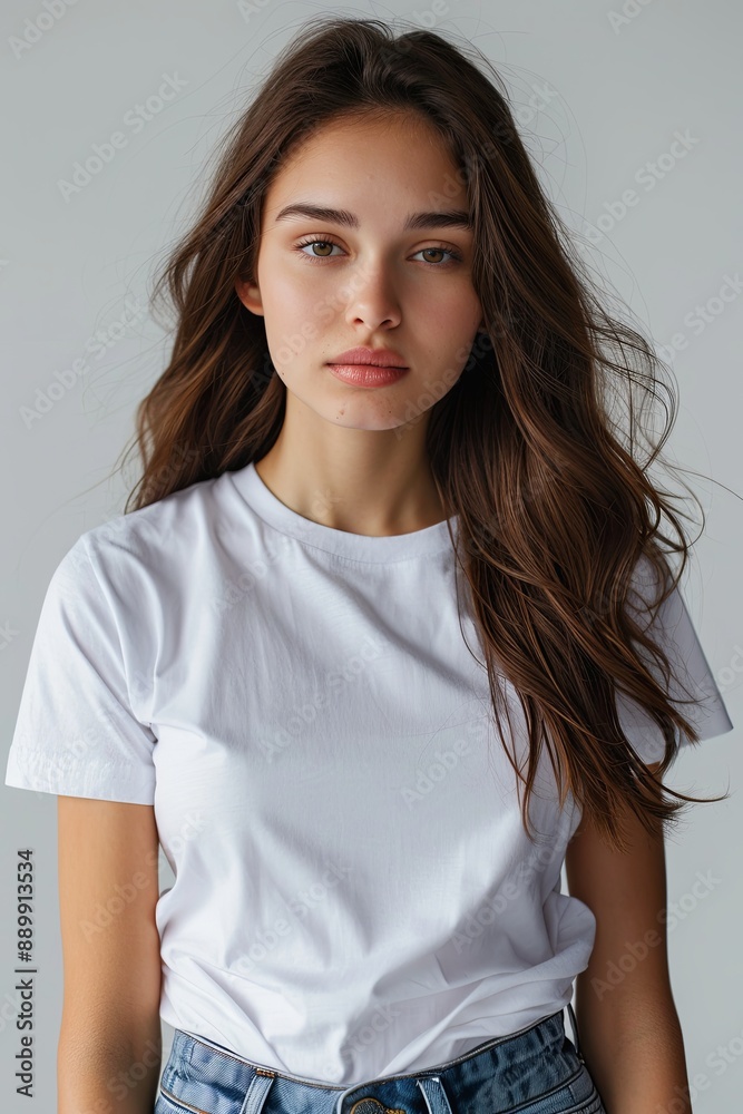 White tshirt mockup on woman model created with Generative AI White tshirt mockup on woman model created with Generative AI