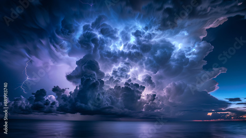 Majestic Thunderstorm Clouds Over the Ocean at Night photo