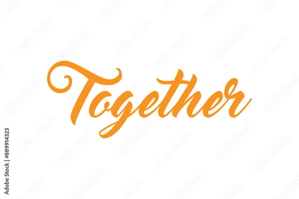 Together black vector brush calligraphy banner with swashes. Hand drawn modern lettering phrase isolated on the white background Together black vector brush calligraphy banner with swashes. Hand drawn modern lettering phrase isolated on the white background