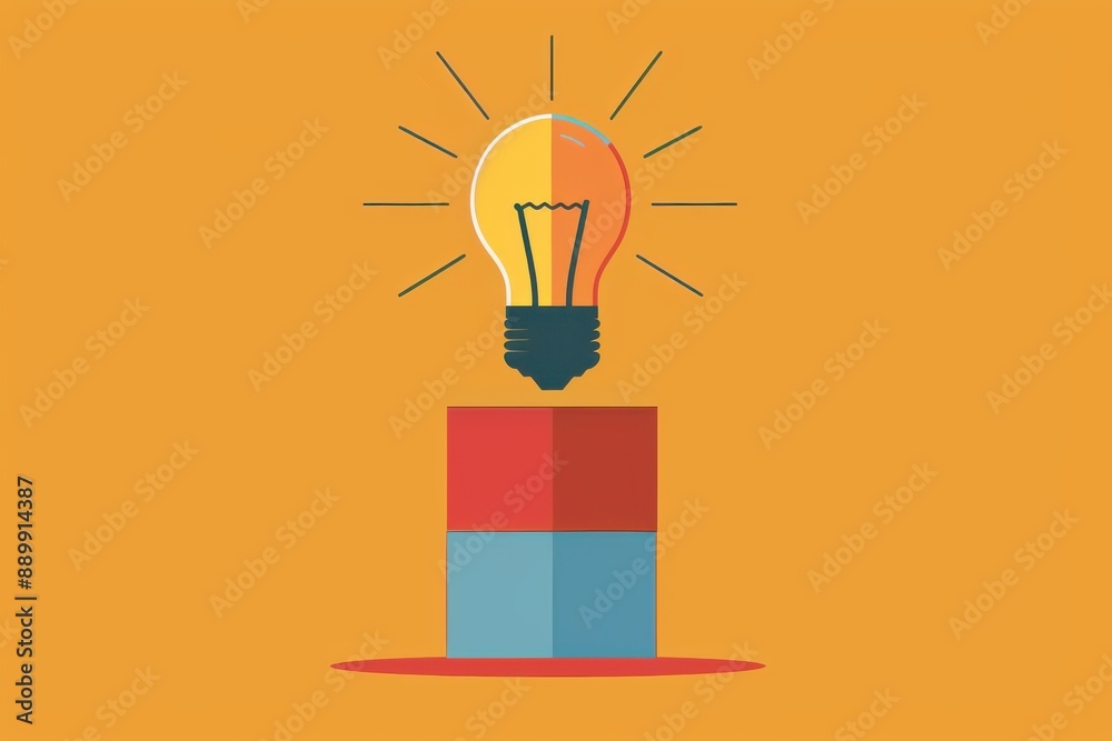 Creative concept illustration with light bulb representing innovation and ideas. Minimalistic design with bright colors.