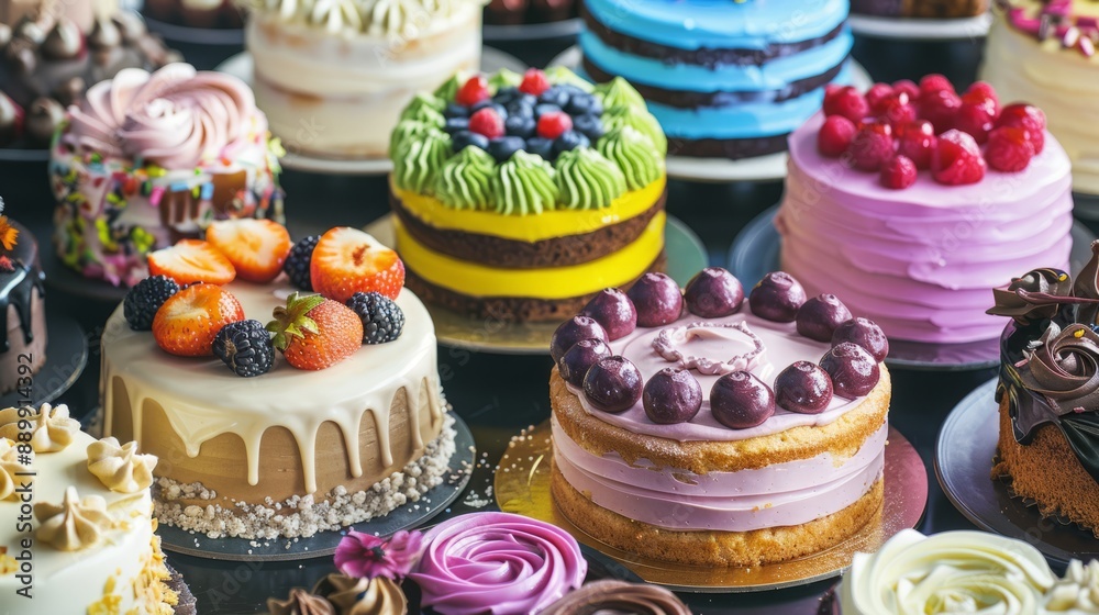 Delicious food. A variety of colorful cakes background. An assortment of delicious cakes arranged on a platter. Delicious food. A variety of colorful cakes background. An assortment of delicious cakes arranged on a platter.