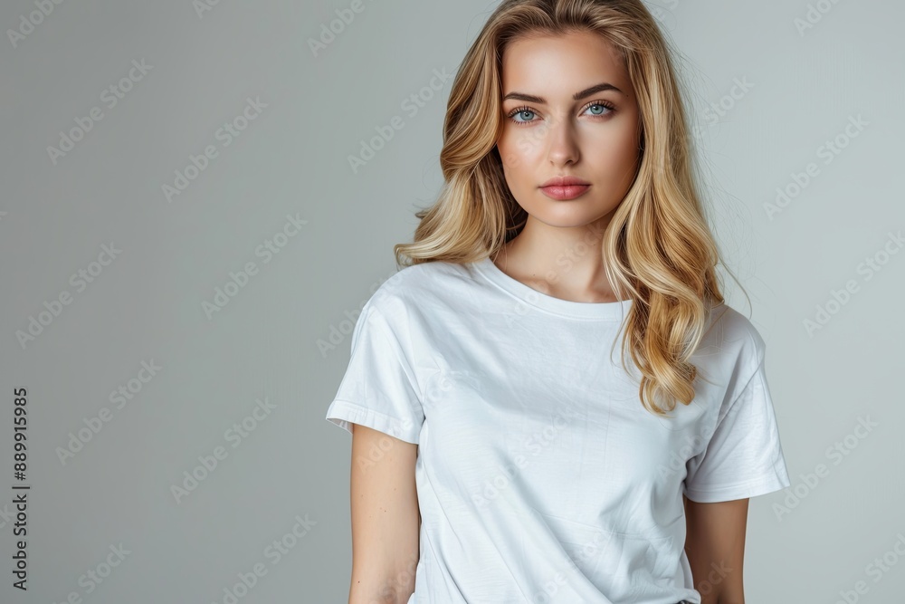 White tshirt mockup on woman model created with Generative AI White tshirt mockup on woman model created with Generative AI