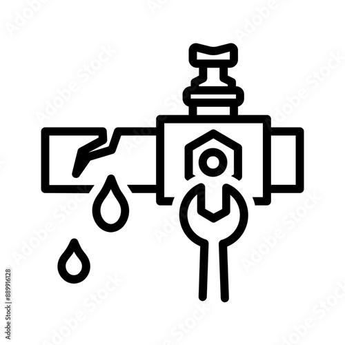 Vector black line icon for Leak repair