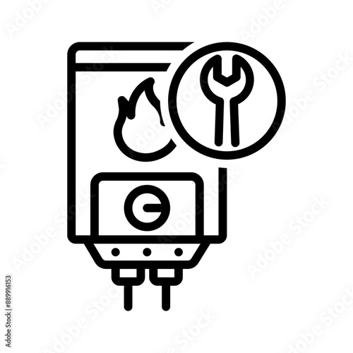 Vector black line icon for Water heater repair