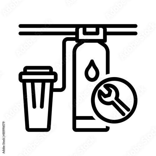 Vector black line icon for Water softener repair
