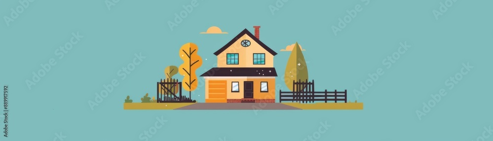 Fototapeta premium Simplified Mortgage Process Guide - Flat Design Illustration Walking Through Step-by-Step Financing Journey