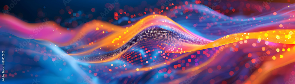 Abstract 3D Background with Wavy Lines and Bokeh Lights