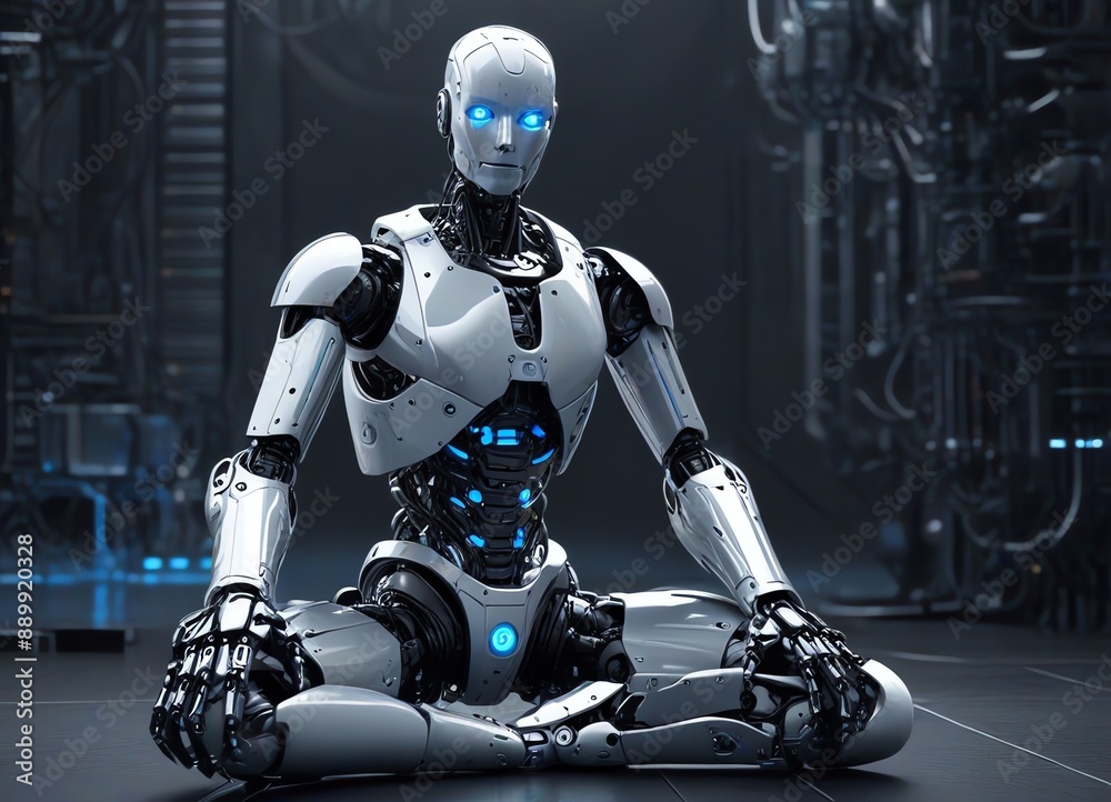 An illustration of a sitting humanoid robot An illustration of a sitting humanoid robot