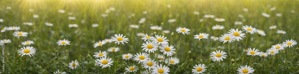 close-up field daisies dandelions covered green grass background close-up field daisies dandelions covered green grass background
