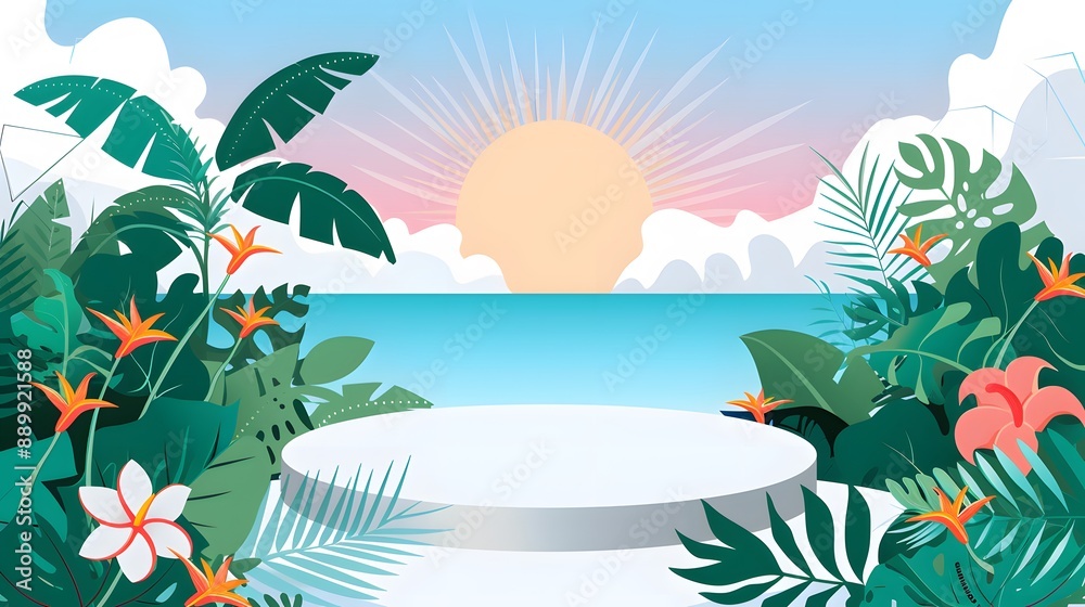circle podium with beach background circle podium with beach background