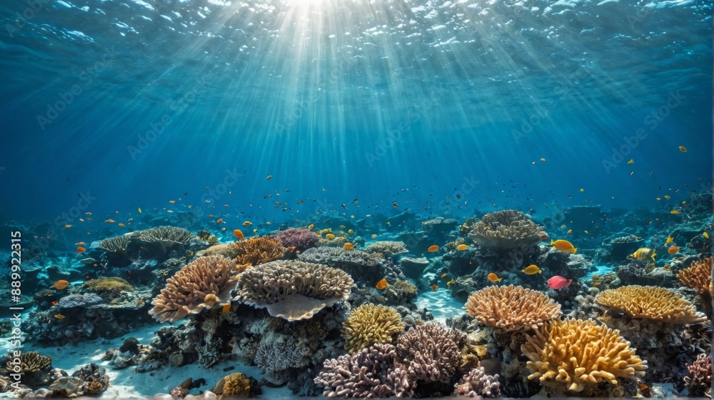 Fototapeta premium underwater photograph coral reef water deep blue color