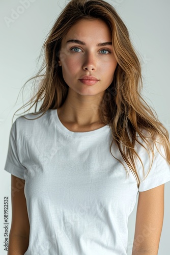 White tshirt mockup on woman model created with Generative AI