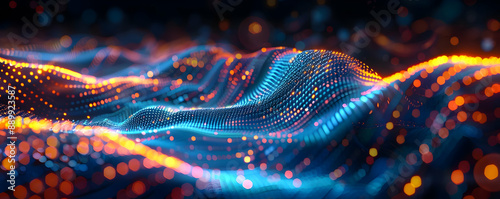 Abstract 3D Wavy Background with Blue and Orange Lights