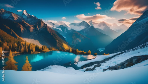 Wallpaper Mural beautiful landscape, snow, mountains, glaciers, vivid colors Torontodigital.ca
