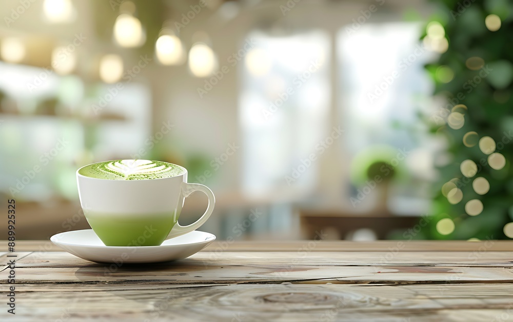 Green Tea Latte in a Cozy Cafe Green Tea Latte in a Cozy Cafe