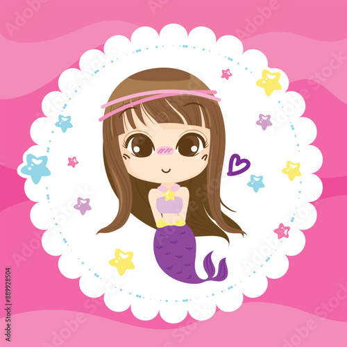 Kawaii Cloud with Hanging Stars with pink background