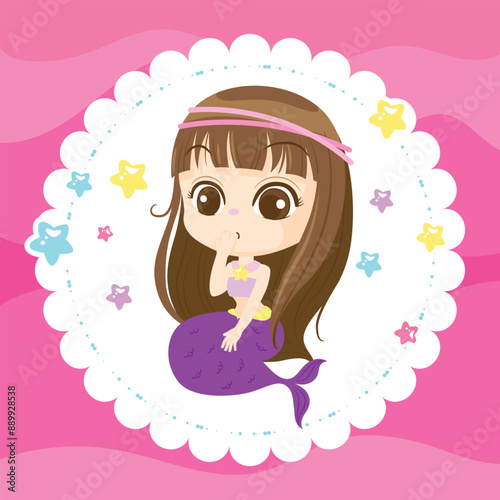 Kawaii Cloud with Hanging Stars with pink background